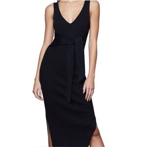 GOOD AMERICAN ribbed knit midi dress with front tie and side slits. SZ 4(L) NWT